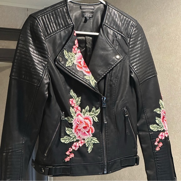 Top Shop Embroidered Leather Jacket - Picture 4 of 8